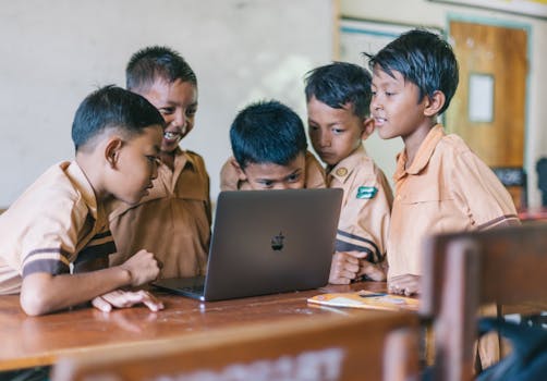 image of a smart classroom with students using technology