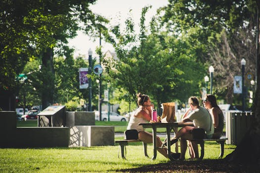 urban park with community gathering